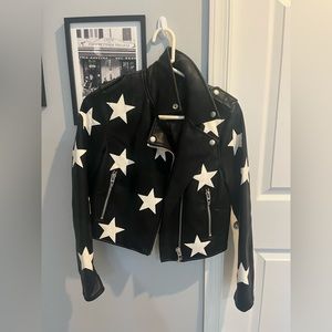 women’s small black blank nyc faux leather jacket with stars